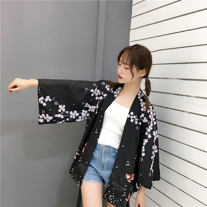 Black Floral Kimono Cardigan | Japan Avenue