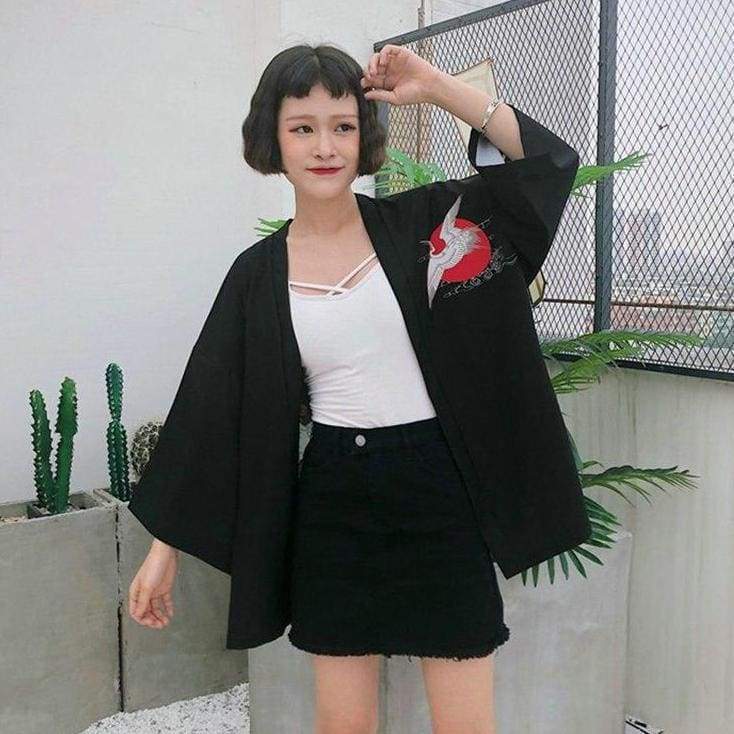 Women’s Black Kimono Cardigan - Crane Flight One Size