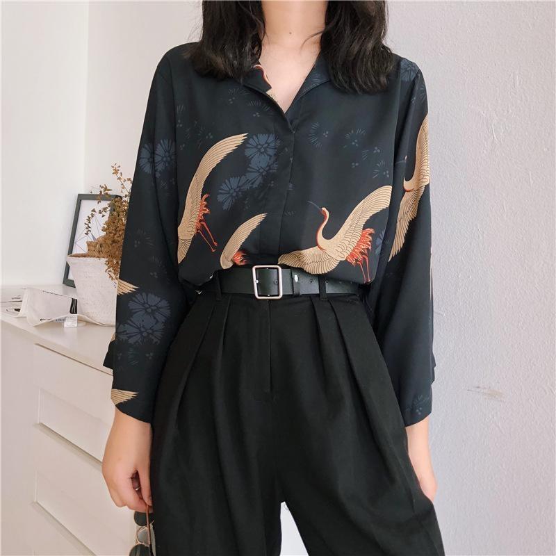 Women’s Japanese Print Kimono Blouse One Size