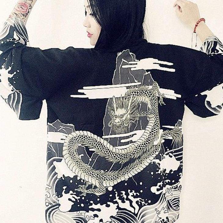 Women’s Kimono Cardigan - Dragon Black / One Size