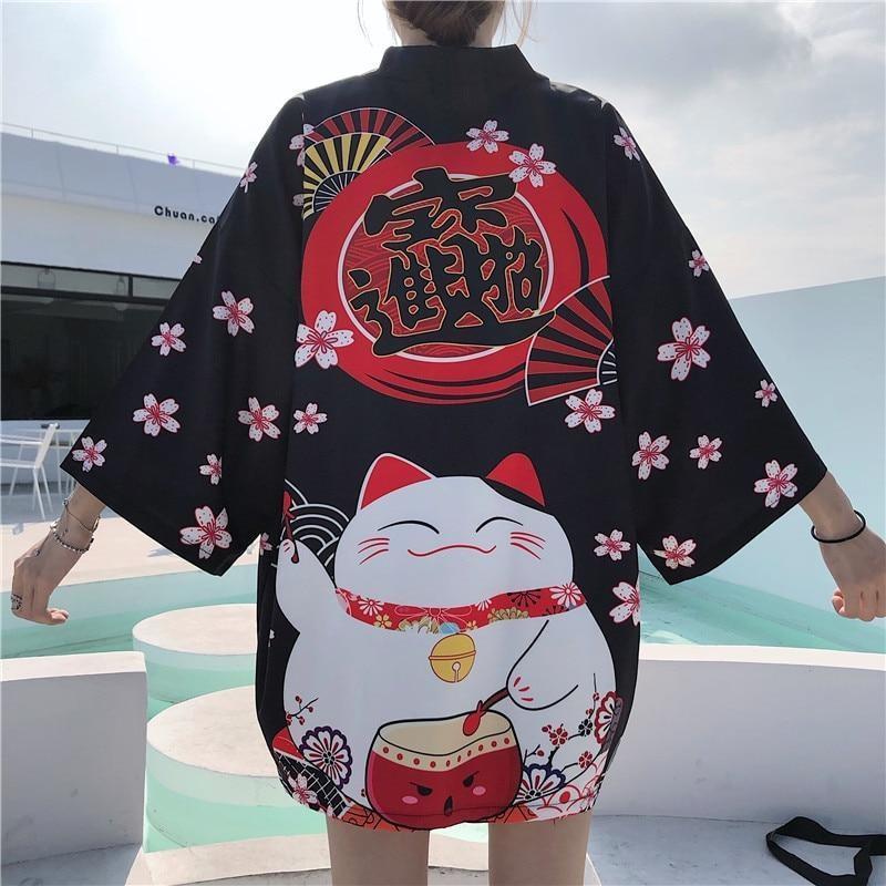 Womens Kimono Style Cardigan - Lucky Charm Black