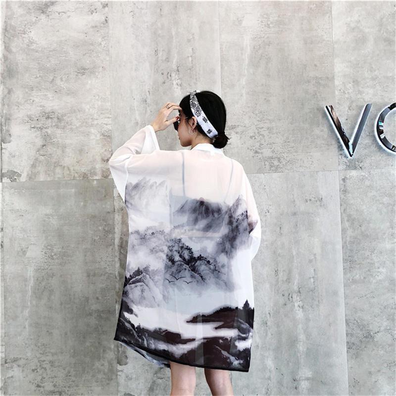 Women’s Long Kimono Cardigan - Black And White One Size