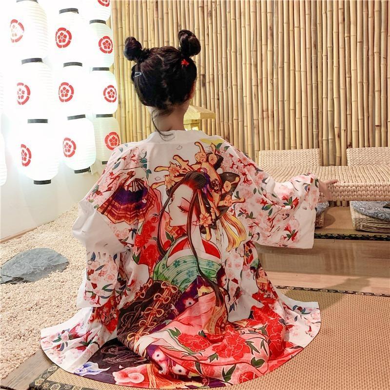 Womens Short Kimono - Maiko White / One Size